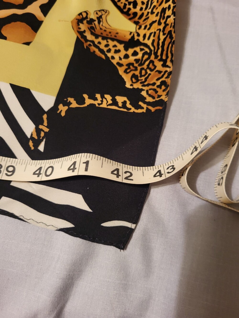 Black & Yellow Leopard Patterned Silk Scarf 42x45" - Picture 3 of 4